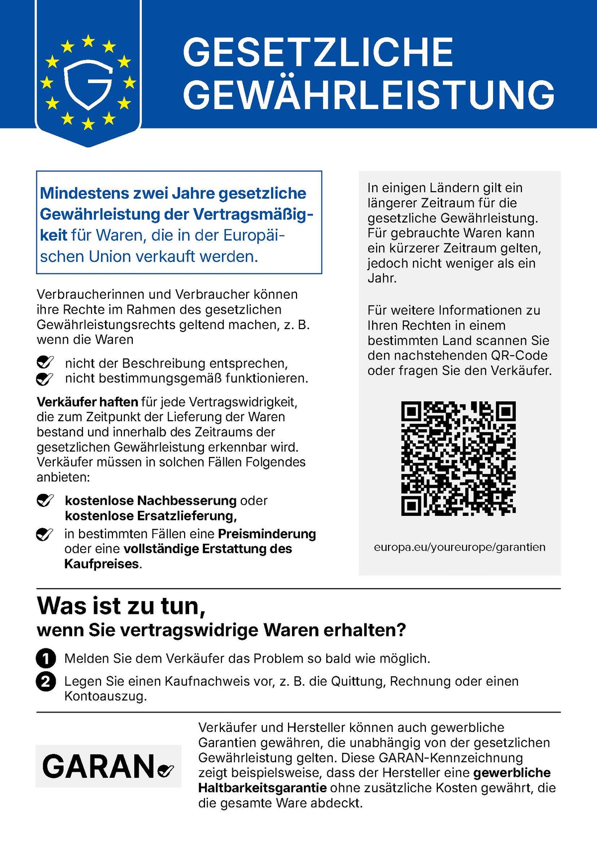 Gesetzliche Gewährleistung – offizielle Mitteilung der Europäischen Union